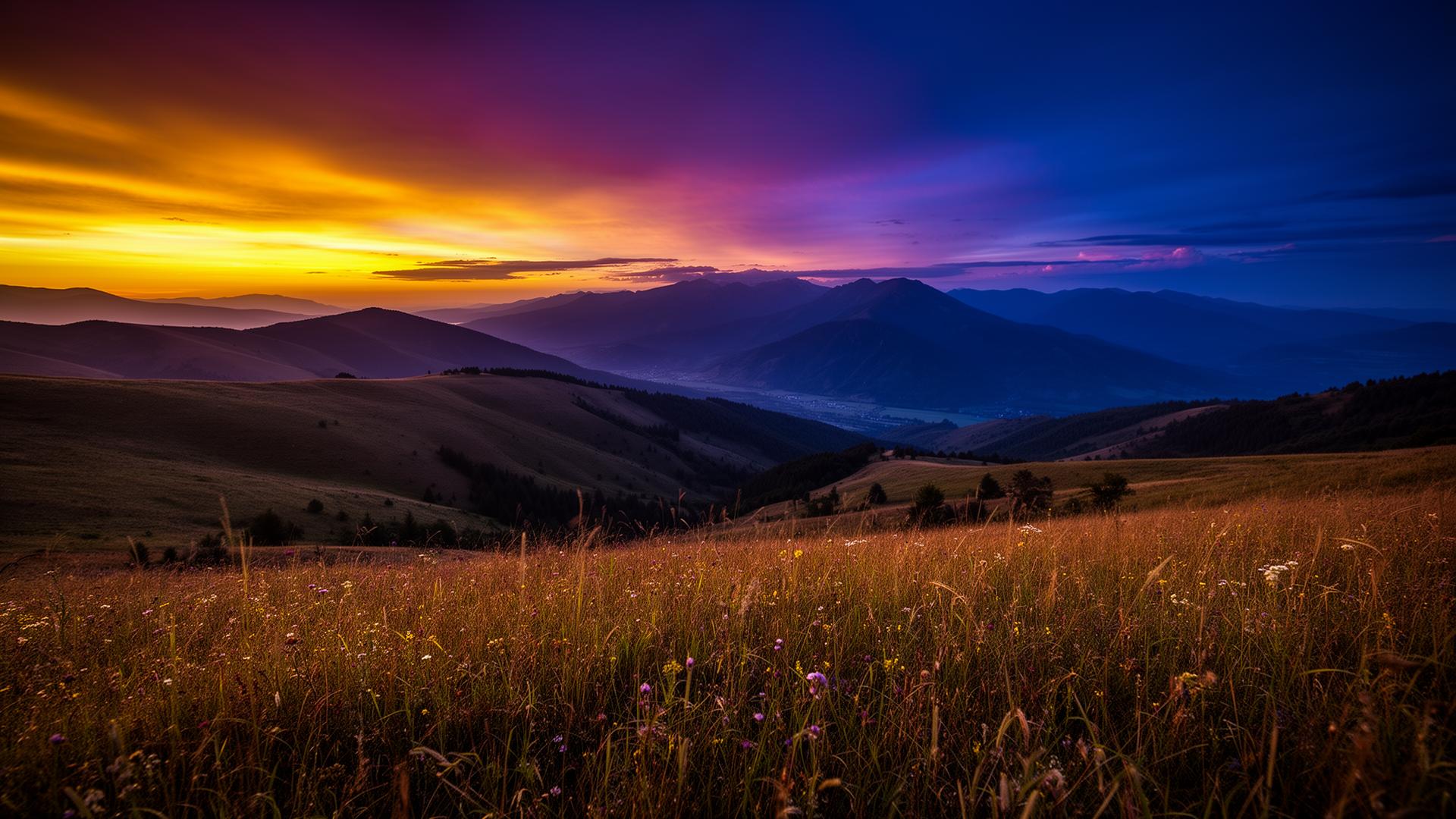 Paysage d’aventure au coucher du soleil